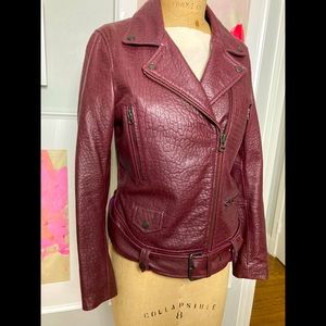 William Rast burgundy womens pebbled leather biker jacket